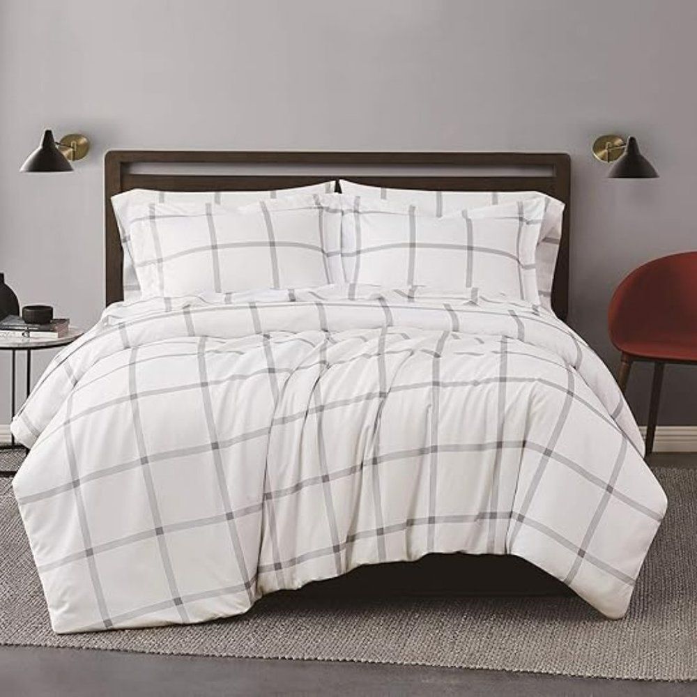 Truly Soft Printed Windowpane, Gray, Twin XL